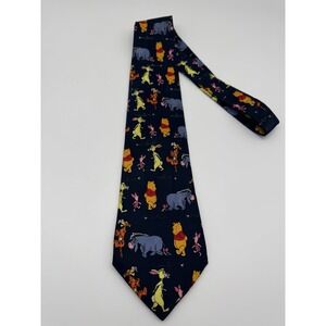 Vintage Disney Winnie the Pooh Tie Korea Tigger Eeyore Piglet Rabbit Navy 90s
